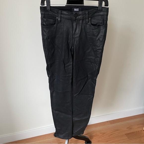 PAIGE Denim Black Fog Luxe Coating Verdugo Ankle Skinny Jeans EUC Size 26 - Picture 2 of 9